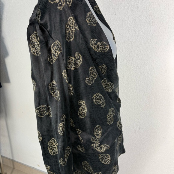 Zara Black and Gold Patterned Pantsuit pajama trend double breasted blazer sz L - Picture 7 of 11